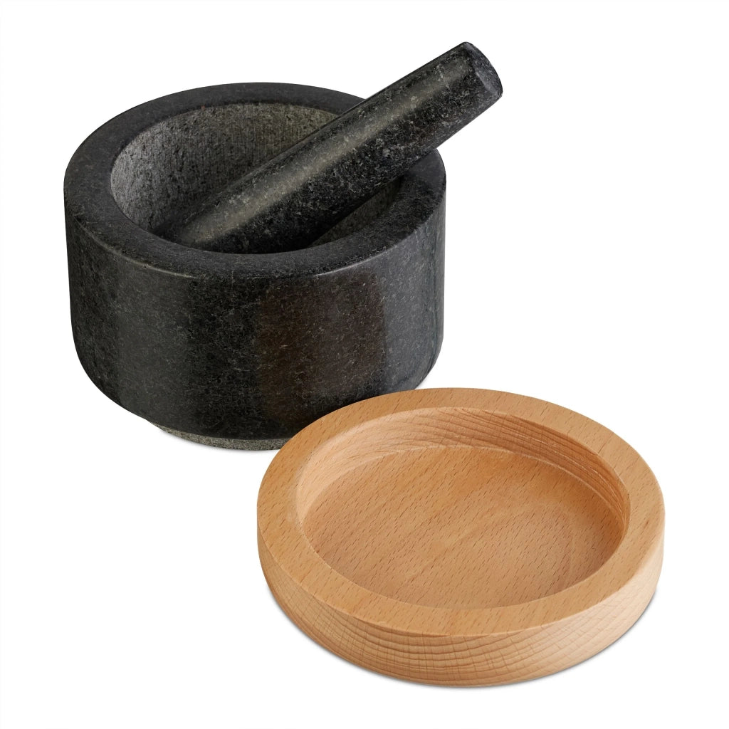 Mortaio con pestello cucina ergonomico 15 x 15 x 10 cm preparazione spezie in granito grigio 13_0016232