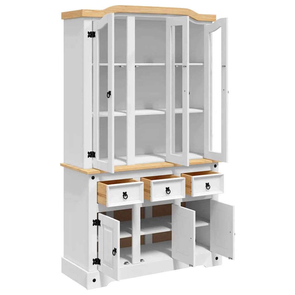 Credenza alta Corona cassettiera armadio mobile contenitore organizer per cucina soggiorno salotto 112 x 43 x 196 cm legno massello di pino finitura bianca 02_0034220