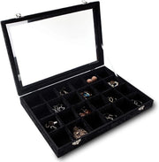 Organizzatore di Gioielli Premium con Cassetto di Carico Transparente e Vetro - 24 Righelli di Inserto di Carico in Felpa - Scatola di Conservazione di Gioielli con Chiusura - Regali per Ragazze e Donne