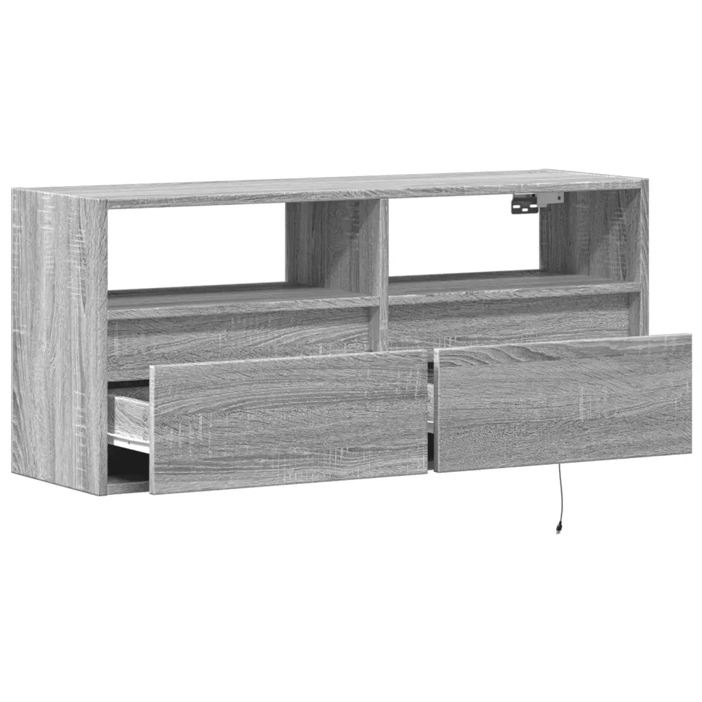 Mobile TV a Parete con Luci LED Grigio Sonoma 100x31x45 cm