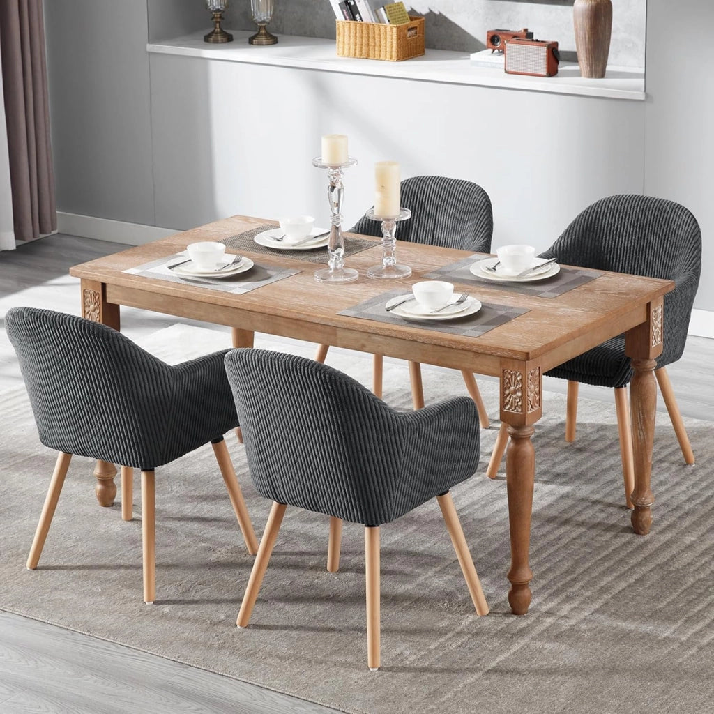 Set di 2 Sedie Sala da Pranzo, Sedie Cucina, Poltroncina, Sedia Imbottita per Camera da letto Ufficio, Salotto, Seduta in Velluto a Coste, Gambe in Legno Massiccio, Grigio Scuro, EZS26dgr-2