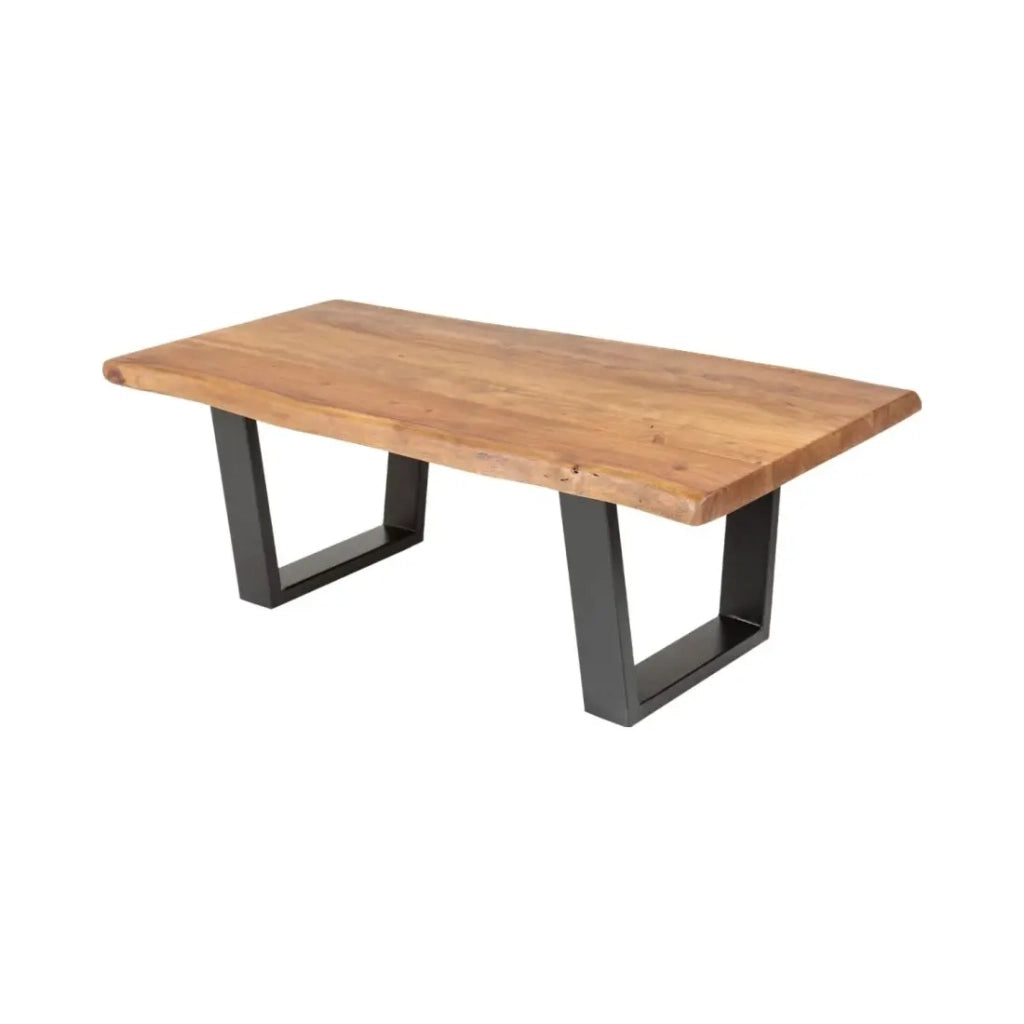 Tavolino basso ARKAYA 110 cm in legno di acacia massiccio con gambe in metallo nero a forma di U