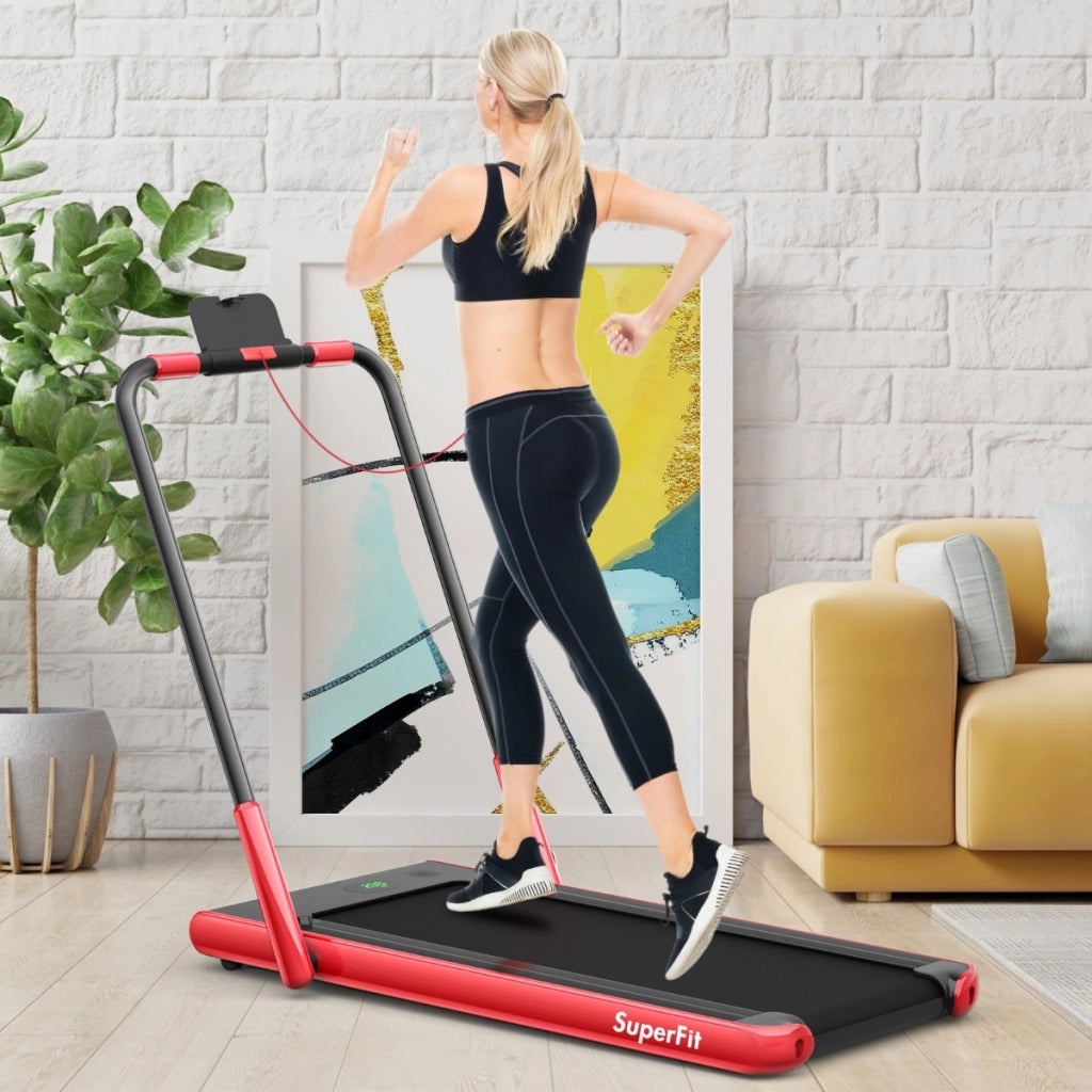 Tapis roulant pieghevole 2 in 1 con APP telecomando, Tapis roulant da 2,25HP con altoparlante display LED Rosso-Tapis roulant