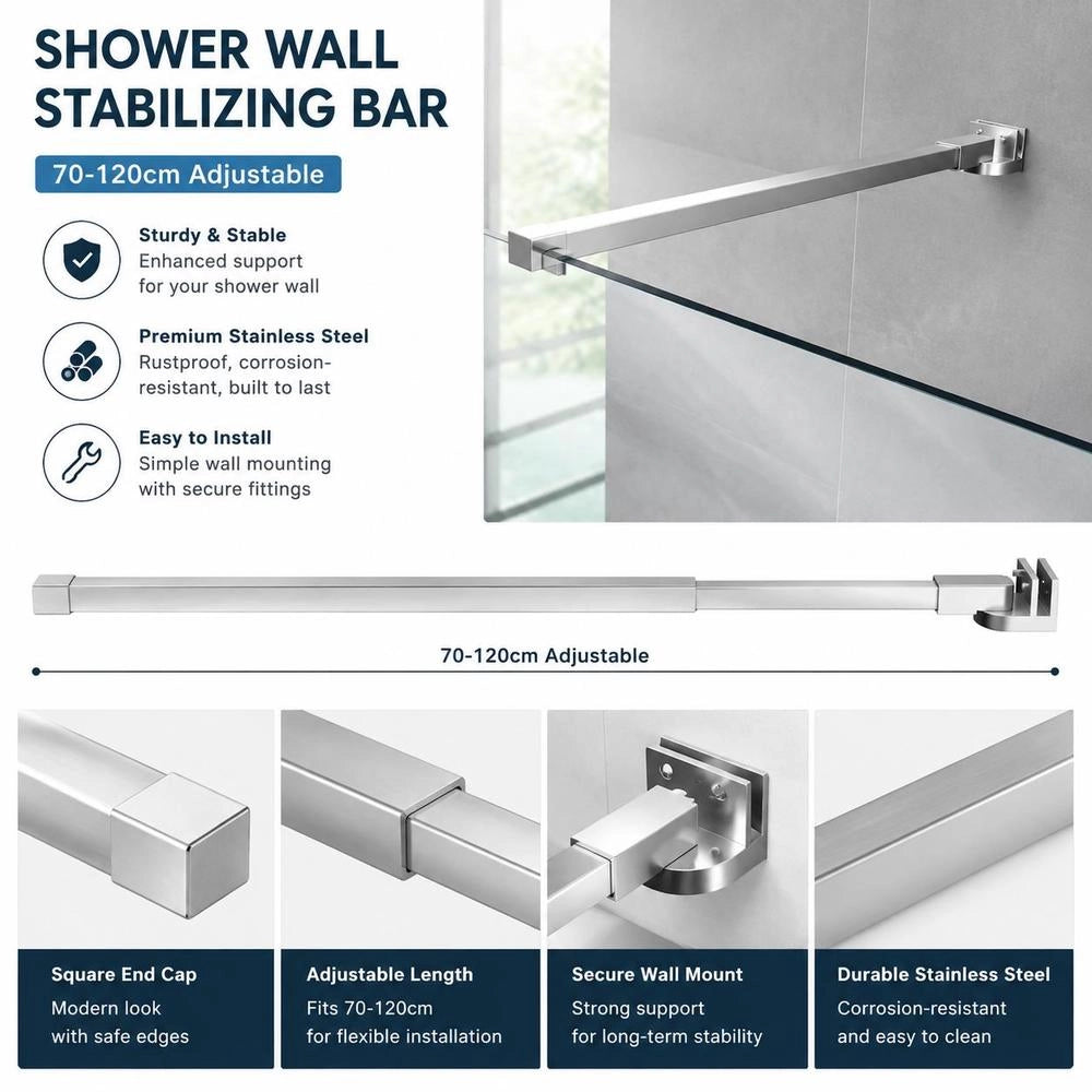Stainless Steel Shower Wall Stabilizing Bar 70-120 Cm