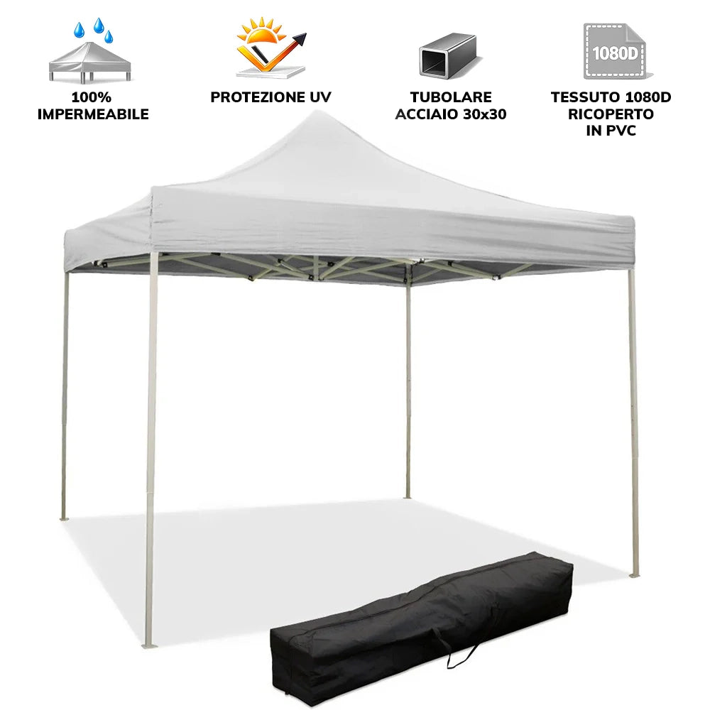 Gazebo richiudibile pieghevole 2 X 2 Bianco ricoperto in PVC impermeabile