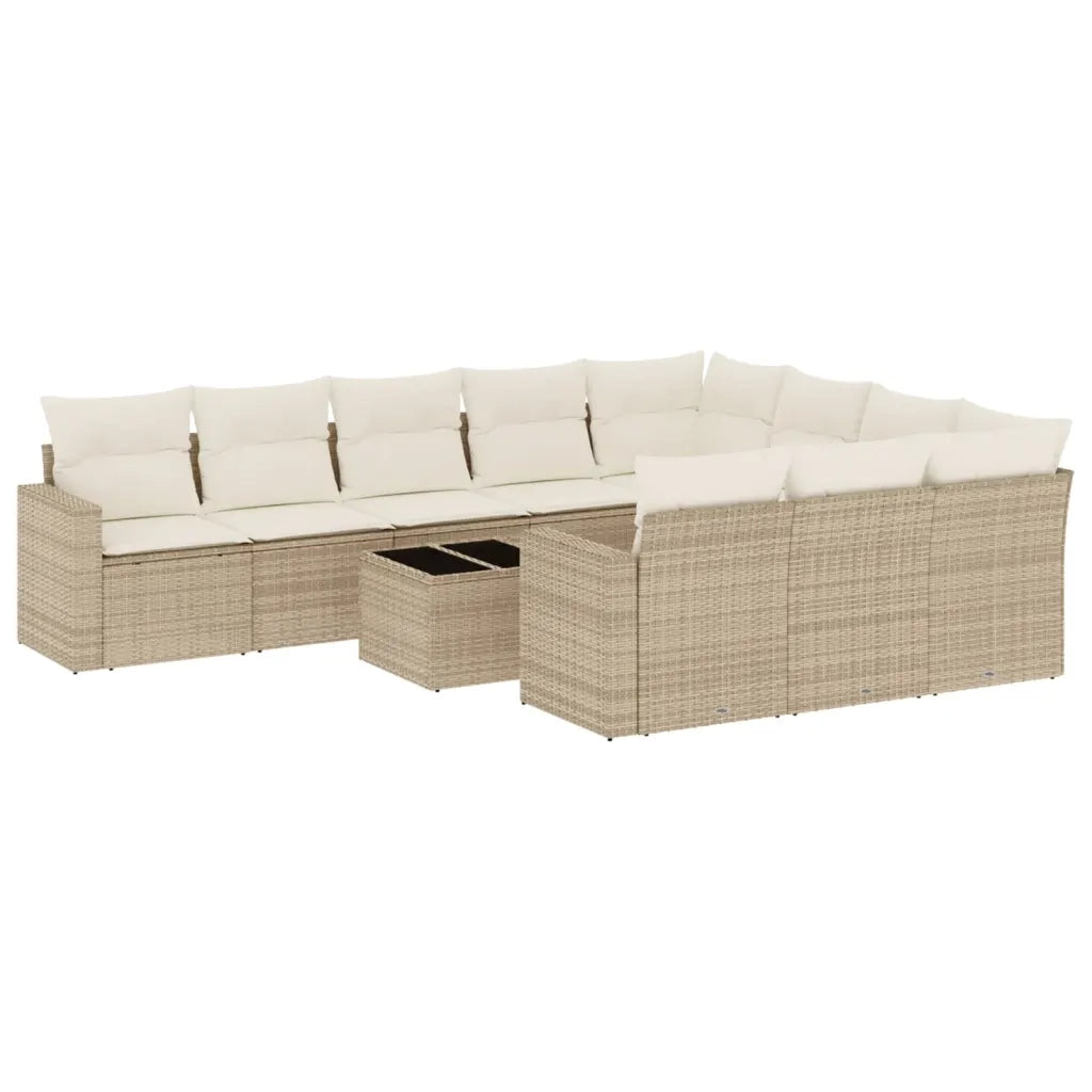 Set Divani da Giardino 11 pz con Cuscini Beige in Polyrattan