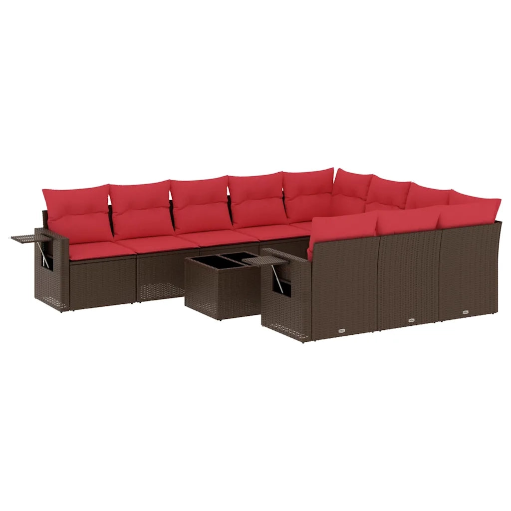 Set Divani da Giardino 11 pz con Cuscini Marrone in Polyrattan 3220703