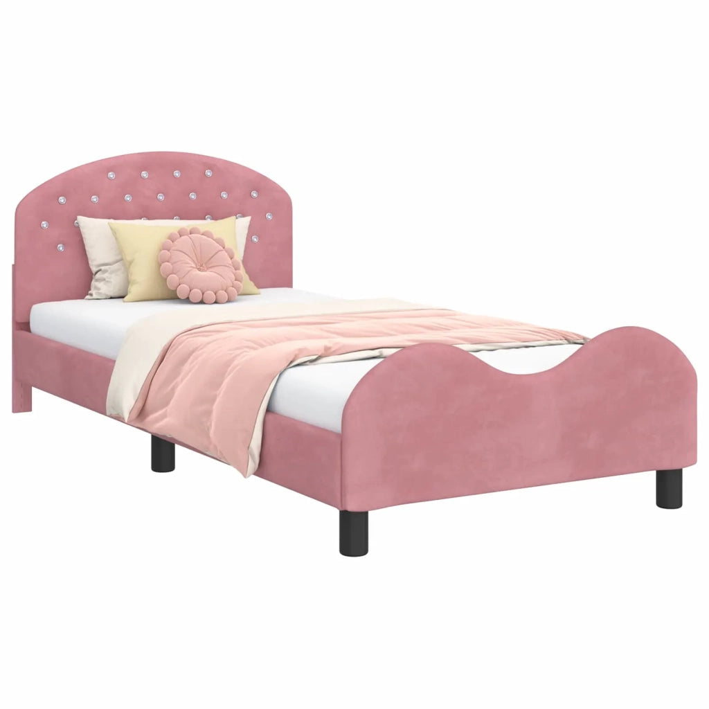 Struttura letto bambini con testata-Giroletto per bambini Rosa 90 x 200 cm Velluto 120569