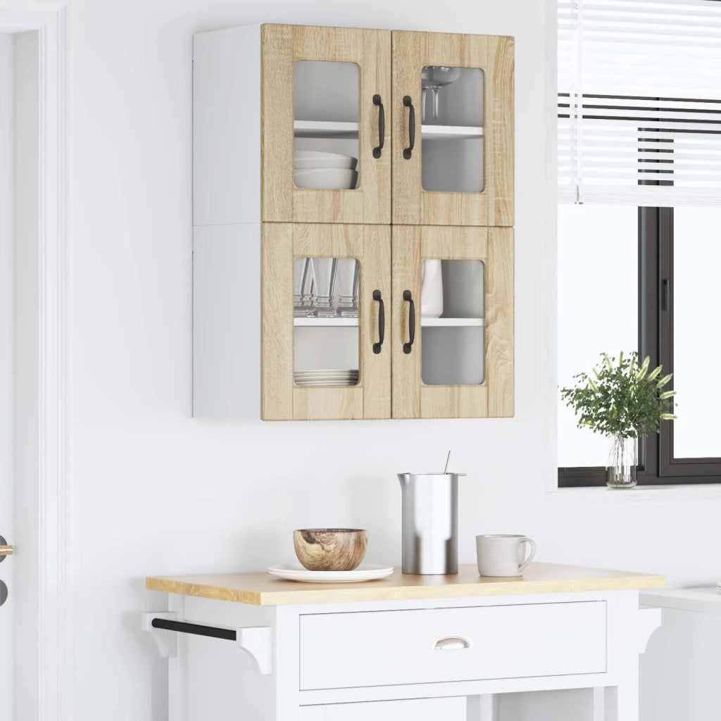 Pensile da cucina | Mobile in vetro da parete PORTO 2 pz Rovere Sonoma
