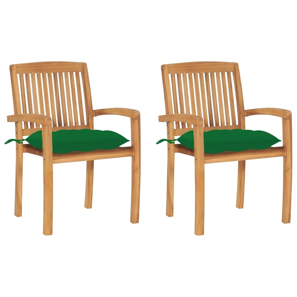 Sedie da Giardino 2 pz con Cuscini Verdi in Teak Massello cod mxl 24675