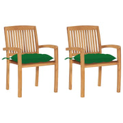 Sedie da Giardino 2 pz con Cuscini Verdi in Teak Massello cod mxl 24675