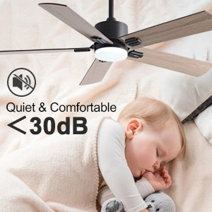 Ventilatore da soffitto con luce a 5 pale con telecomando, motore dc silenzioso, nero e noce scuro