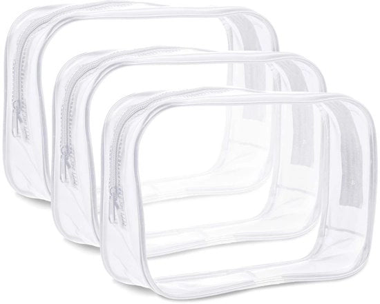 Set di 3 Mini Borse da Trucco in Plastica Translucida - 19 x 13 x 6 cm - Chiusura a Zip - Borse da Trucco Portatili