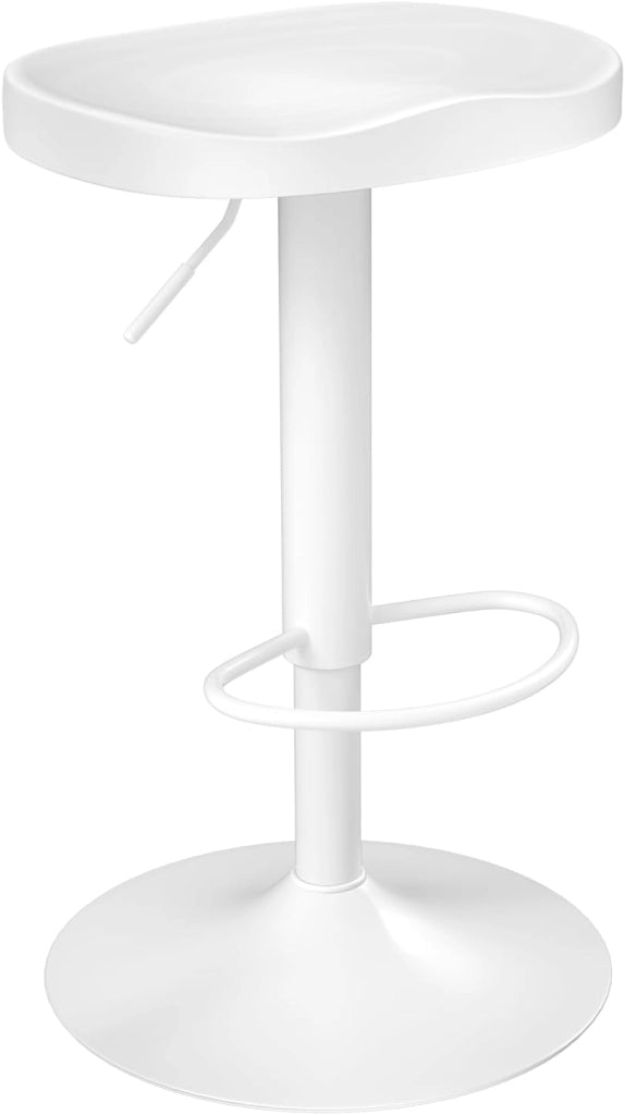 Sgabello da Cucina, Sgabello da Bar per Colazione in Legno Massiccio, Sgabello da Banco Regolabile in Altezza, Sgabello Girevole a 360° con Poggiapiedi, Bianco, BH413ws-1
