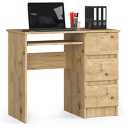 Scrivania per computer AKORD A6 Quercia Artisan 90 cm 3 cassetti 90x50x77 cm Modello a destra