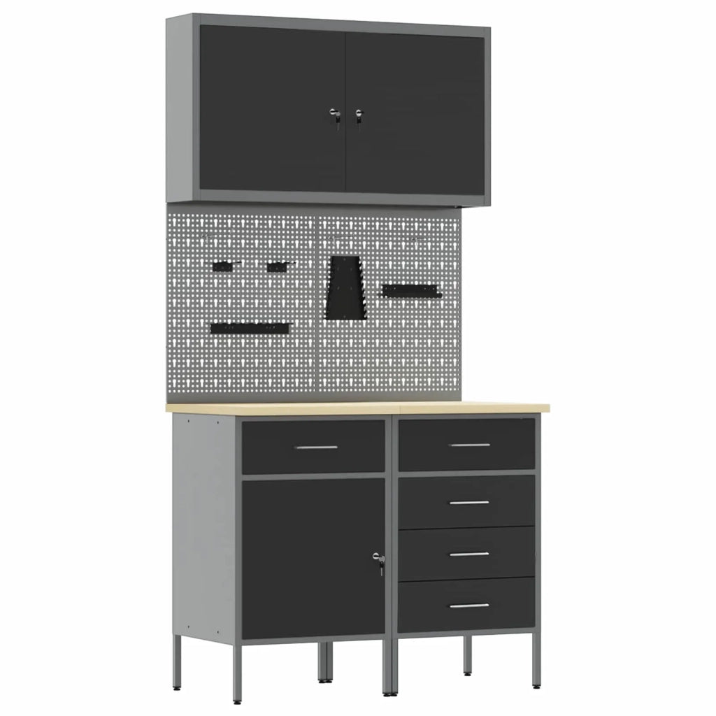 Mobile da lavoro 5 pcs Nero Legno ingegnerizzato e acciaio 3321424