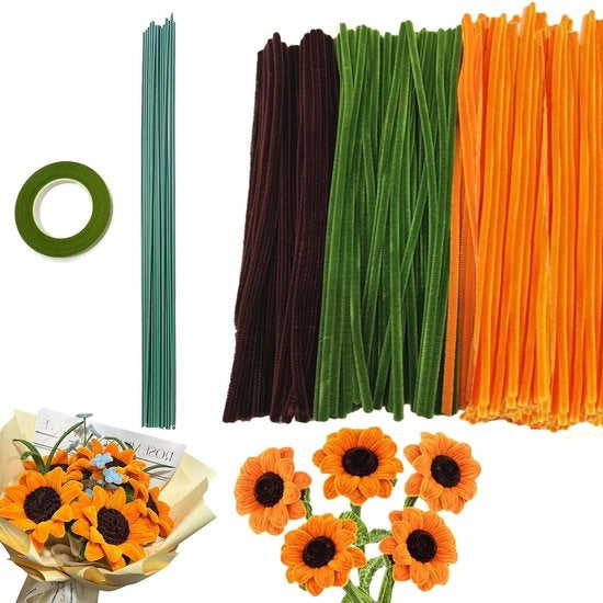 Set di 300 Chenille Punte per Progetti di Ricamo Creativo con Seta e Stelo Verde per Decorazioni DIY e Regali (Giallo)