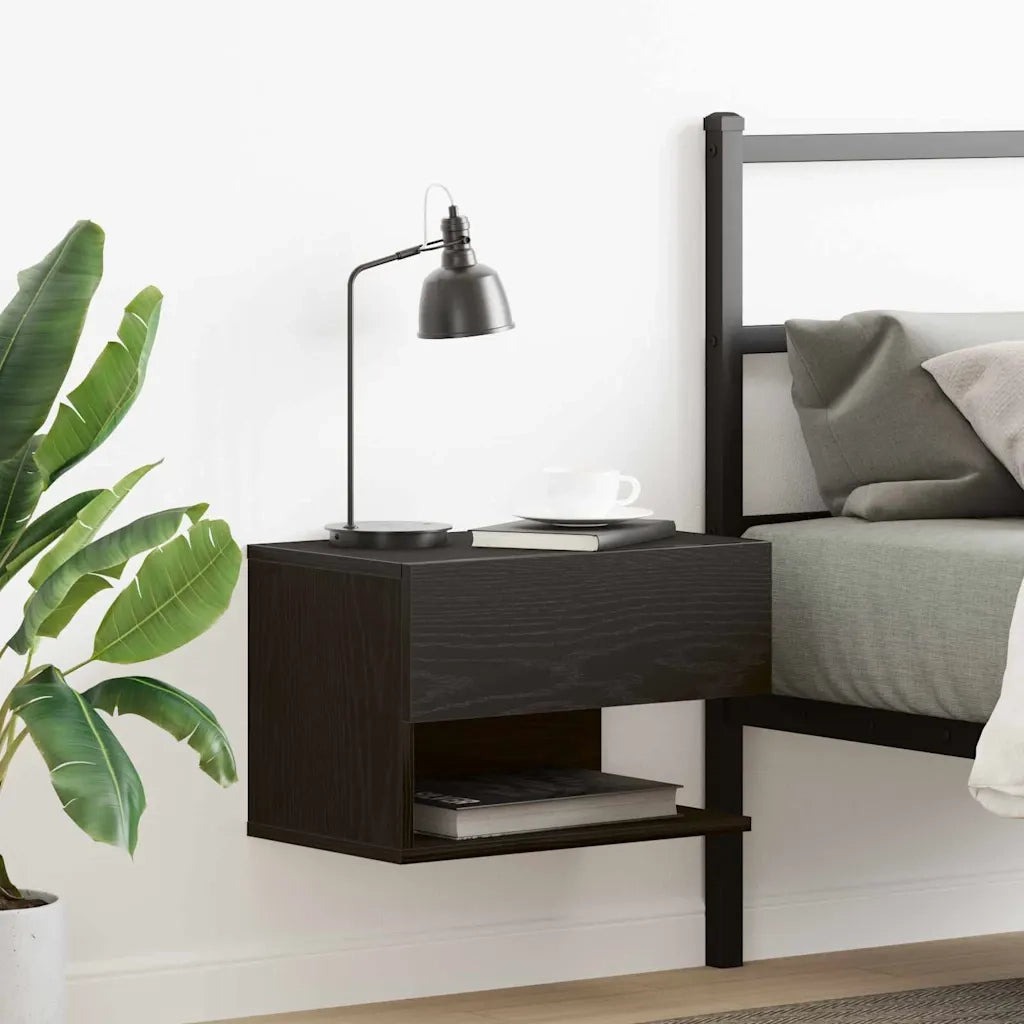 Comodino | Armadio da Notte | Mobiletto da notte Rovere Nero 46 x 30 x 30 cm Legno multistrato
