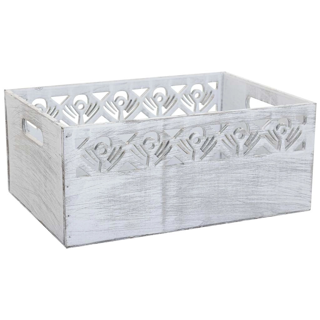 Set di 3 cesti in legno bianco 35x25x15h-30x20x14h-25x15x13