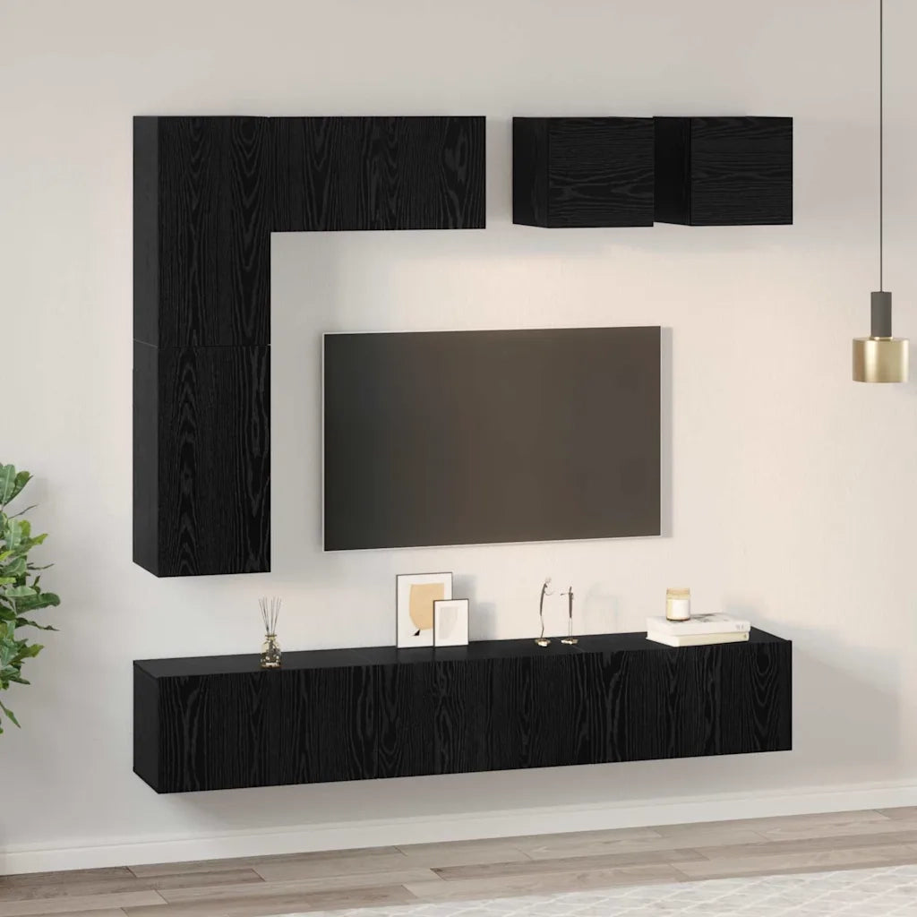 vidaXL Set mobile TV 8 pcs Rovere nero Legno multistrato