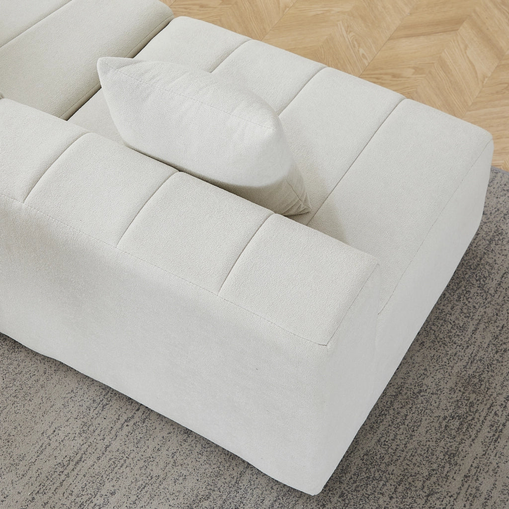 DIVANO MODULARE CURVO A 6 POSTI Beige in Chenille con 2 cuscini