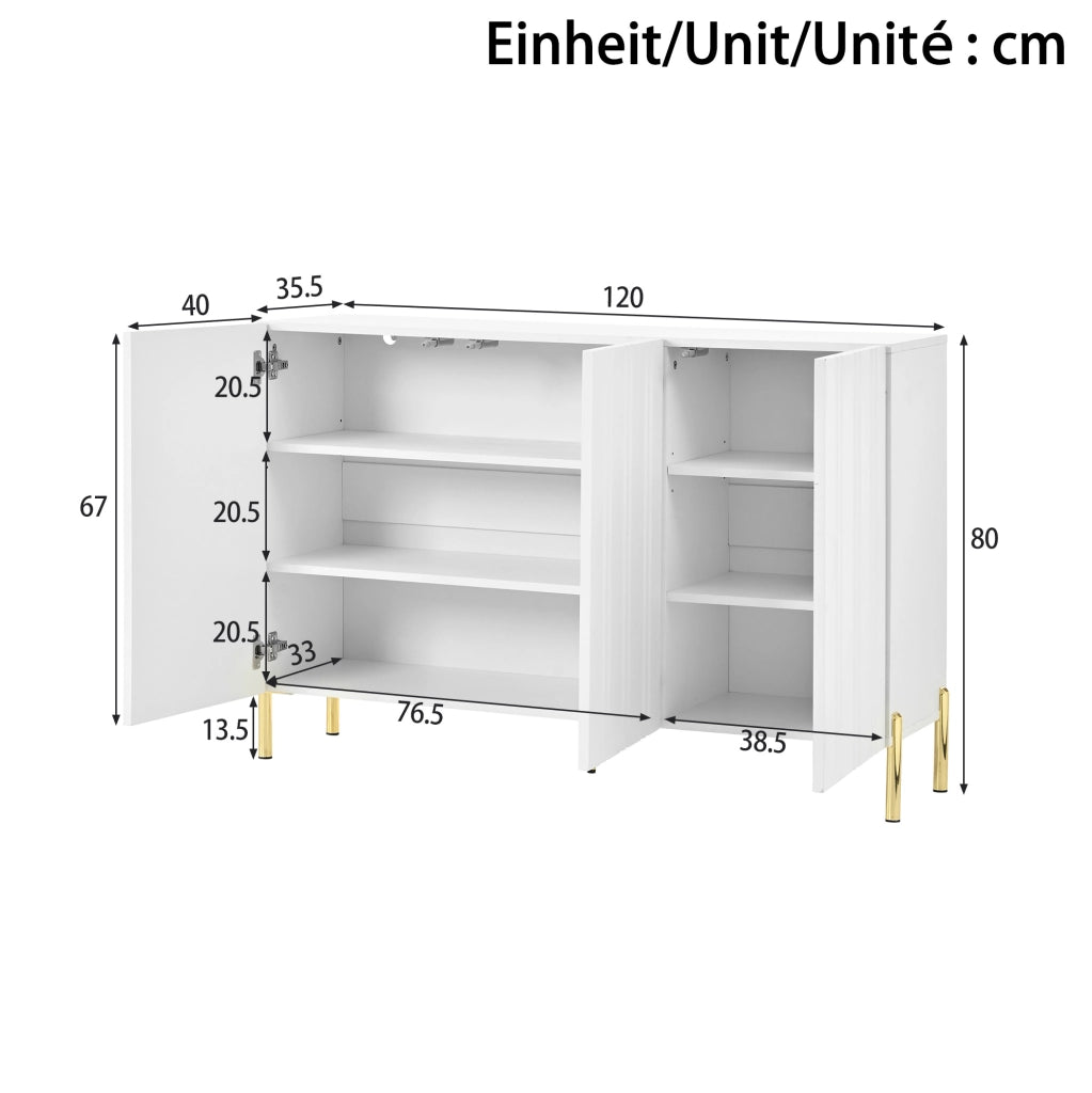 Mobile contenitore e scarpiera 120x35,5x80 cm bianco MDF e PB, 3 ante