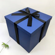 Cassa di compleanno grande con coperchio, nastri e carta vetrata, scatola regalo pieghevole - 1 pezzo, 30*30*25CM, Blu