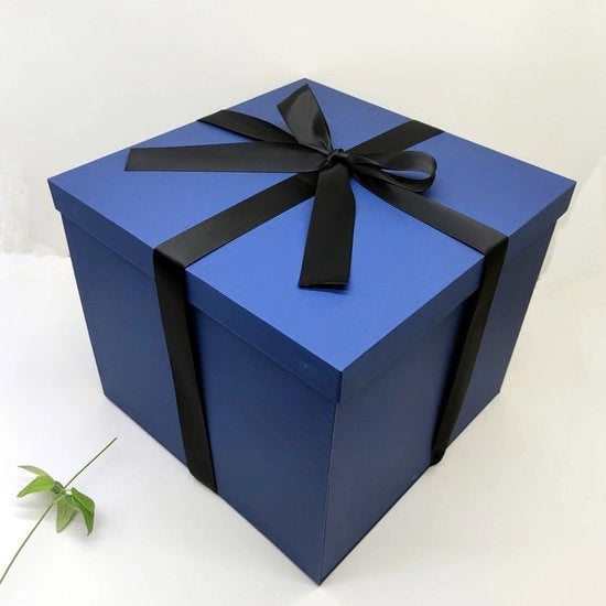 Cassa di compleanno grande con coperchio, nastri e carta vetrata, scatola regalo pieghevole - 1 pezzo, 30*30*25CM, Blu
