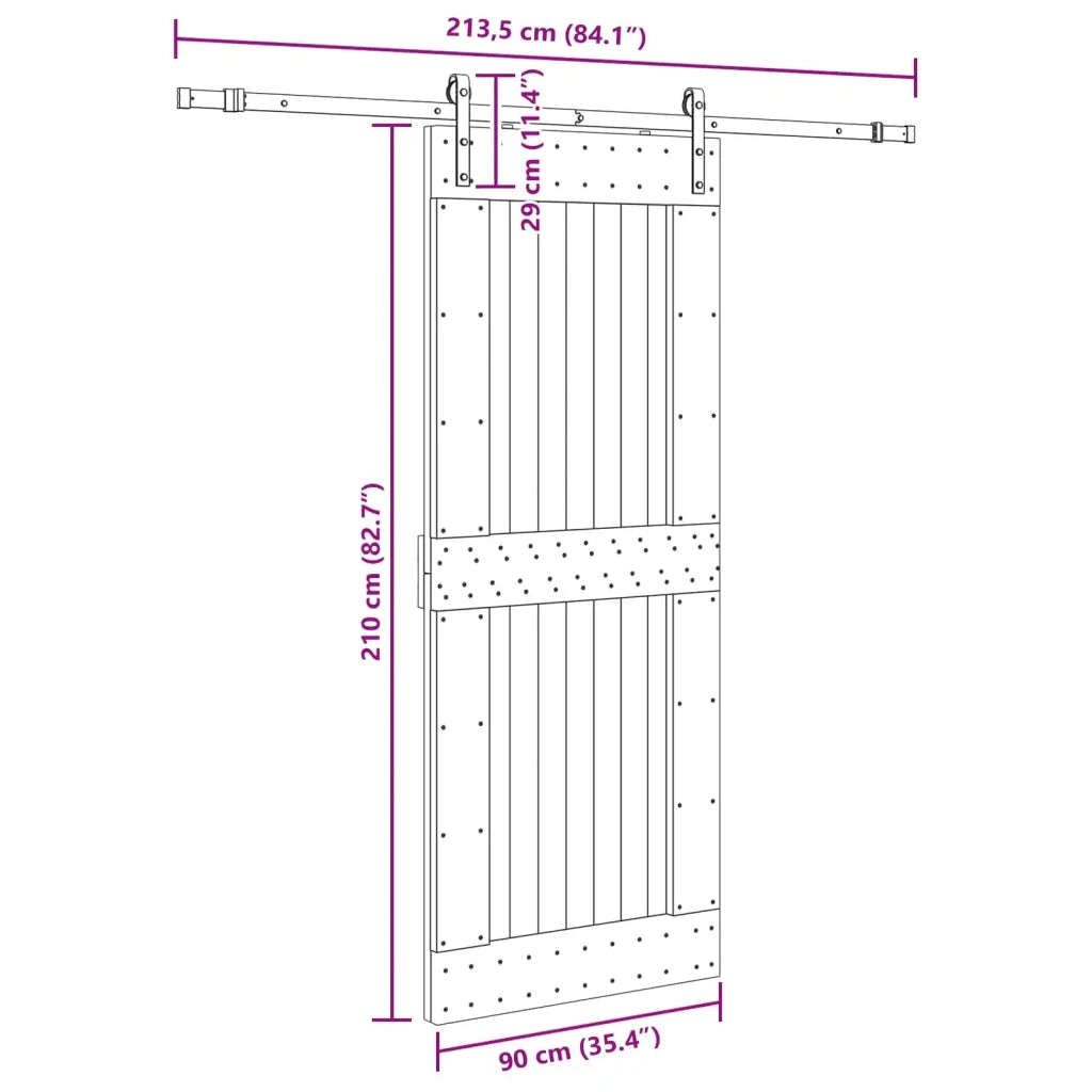 Porta scorrevole NARVIK Naturale e Nero 90 x 210 cm (213,5 cm)
