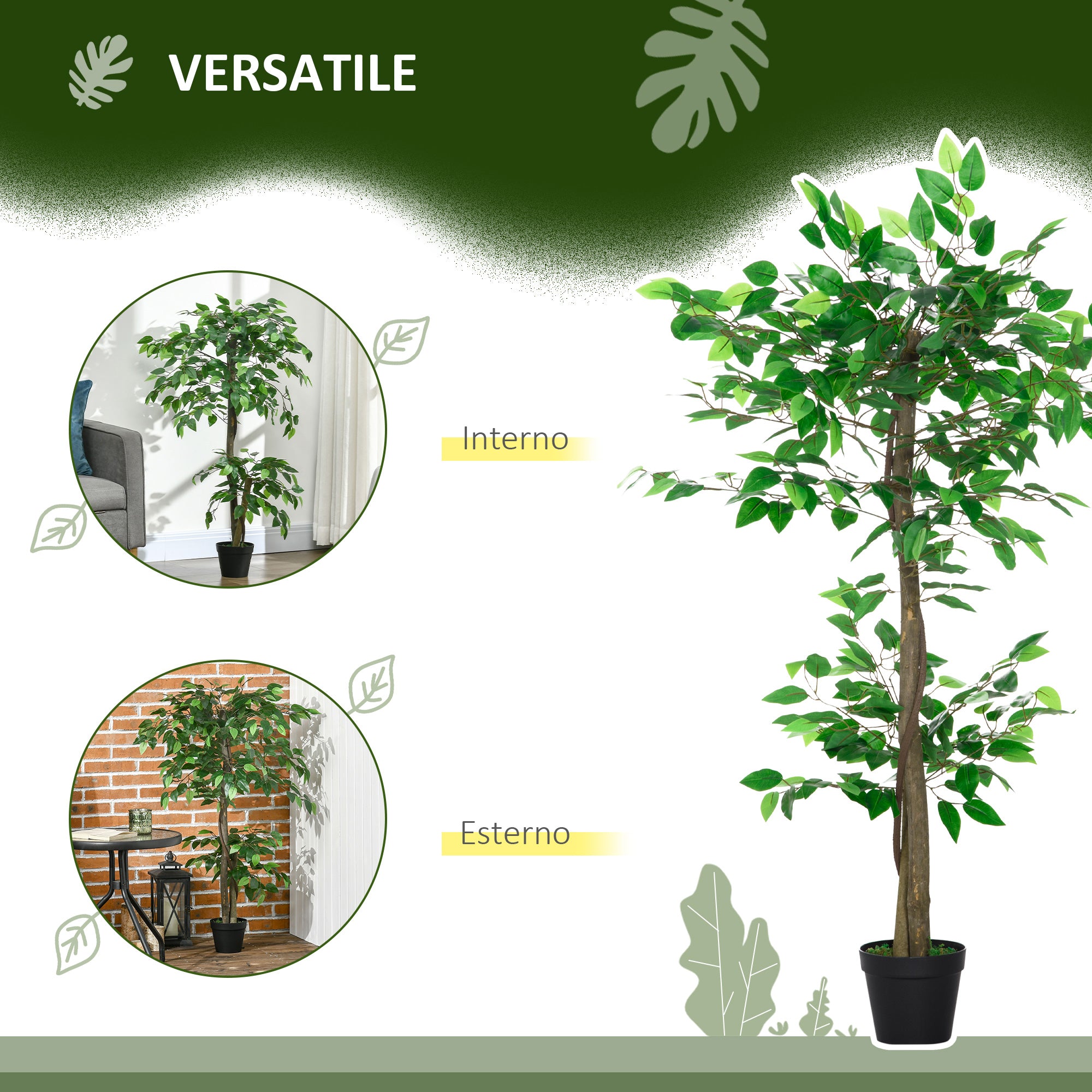 Pianta Artificiale Albero del Tè con 546 Foglie Realistiche e Vaso Cemento 120 cm Verde