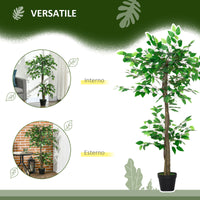 Pianta Artificiale Albero del Tè con 546 Foglie Realistiche e Vaso Cemento 120 cm Verde