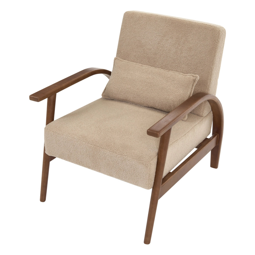 Poltrona classica retrò in tessuto con braccioli e cuscino Gambe in legno di gomma beige sabbia Retro Classico Soggiorno Tradizionale