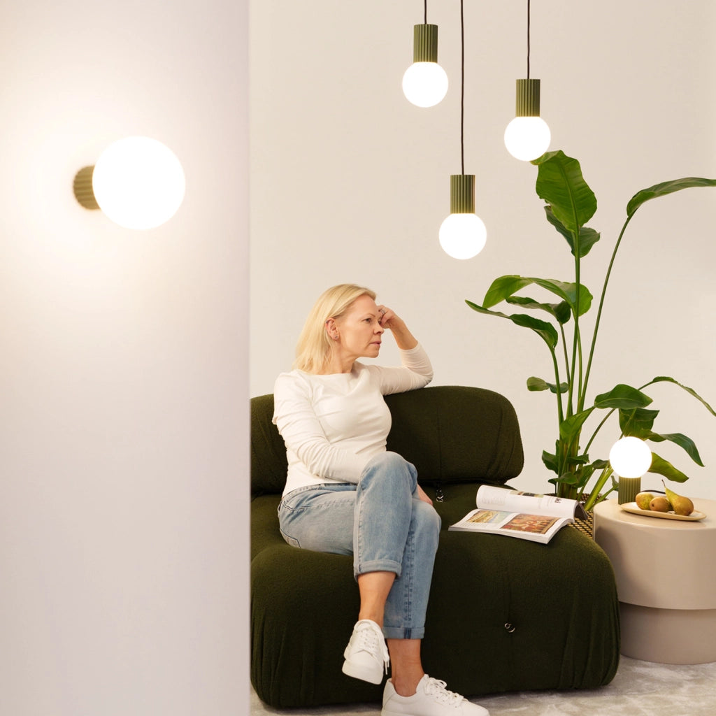 Lampada tavolo Pure Lume SFERA verde oliva, sfera vetro G9