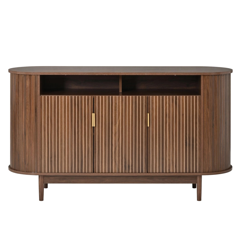 Credenza, mobile da ingresso, armadio a 3 ante, effetto legno, MDF, gambe in legno, colore noce