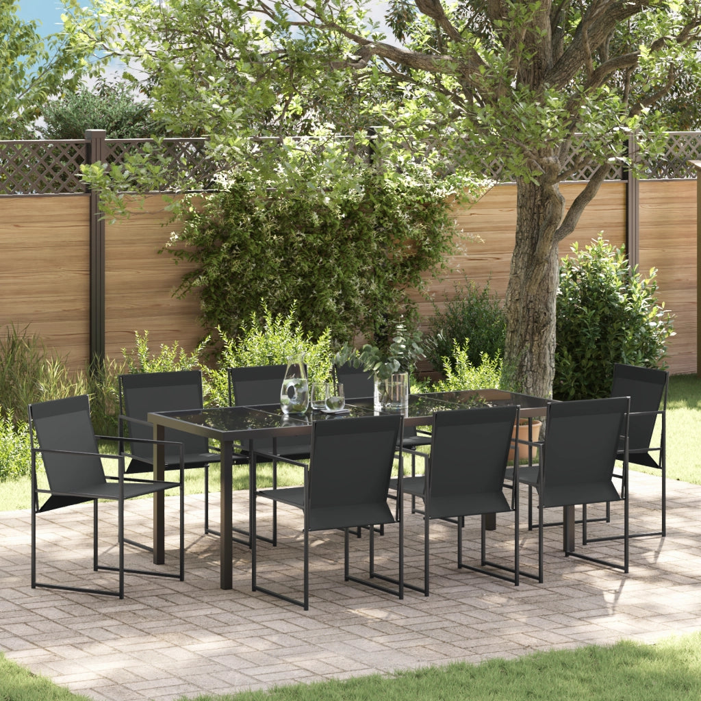 Set Pranzo Giardino 9 Pezzi Nero Textilene e Acciaio