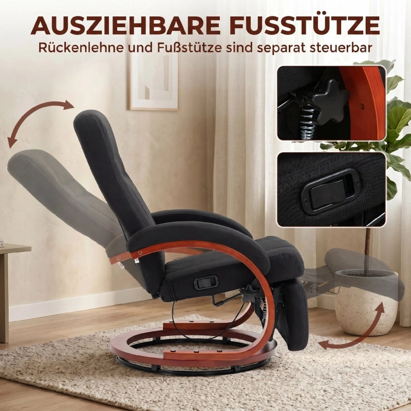 POLTRONA Relax Reclinabile 135° Girevole 360° Tessuto Nero