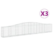 Cestini gabbioni recinzione a gabbia muro di contenimento ad arco 3 pezzi 400 x 30 x 60/80 cm ferro zincato argento 02_0040792