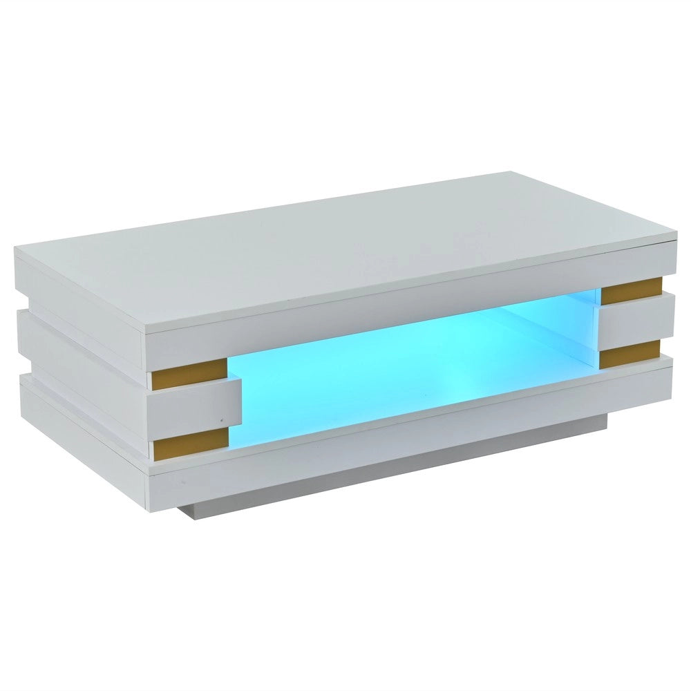 Tavolino da Caff¨¨ con Vano Contenitore e Luci LED ¨C MINIMAL ¨C Bianco, Truciolato, 100x50x35