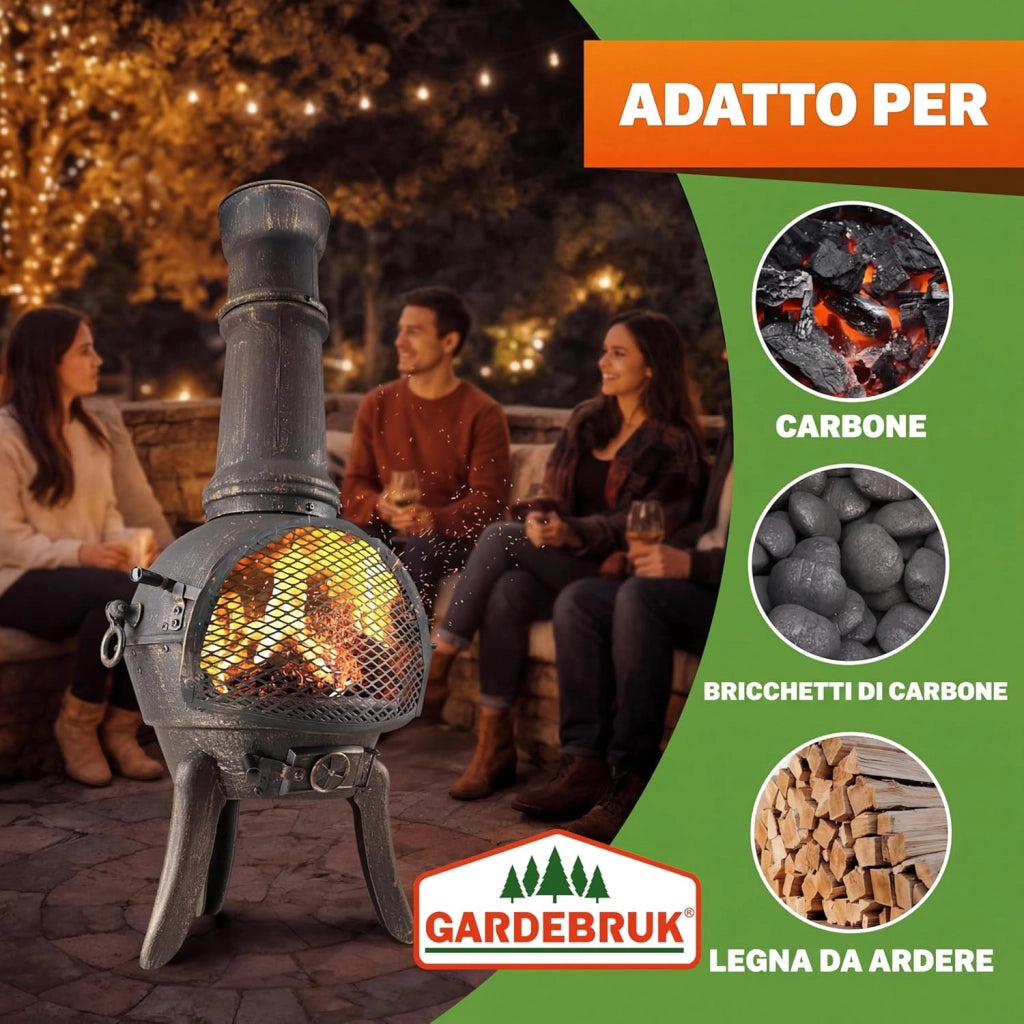 ® Stufa da Giardino Camino da Esterno Caminetto Ø44cm 112cm Riscaldamento Terrazza Braciere