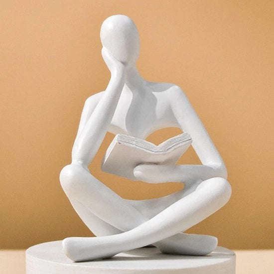 Rappresentazione artistica di un pensatore - un pensatore lettore, scultura, decorazione moderna per abitazione, adatta per salotto, ufficio, tavolo da salotto, decorazione di scrivania (bianco) 8,5*6*11,5 cm