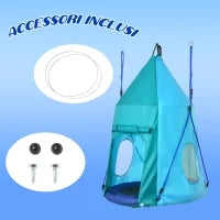 Altalena da Giardino con Tenda per Bambini da 3-8 Anni, Ø100cm e Corde Regolabili, Blu