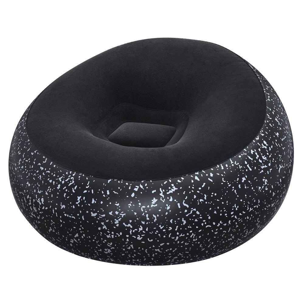 Trade Shop - Poltrona Pouf Gonfiabile 112x112x66cm Superficie Vellutata Design Macchiettato Casa Giardino - Nero