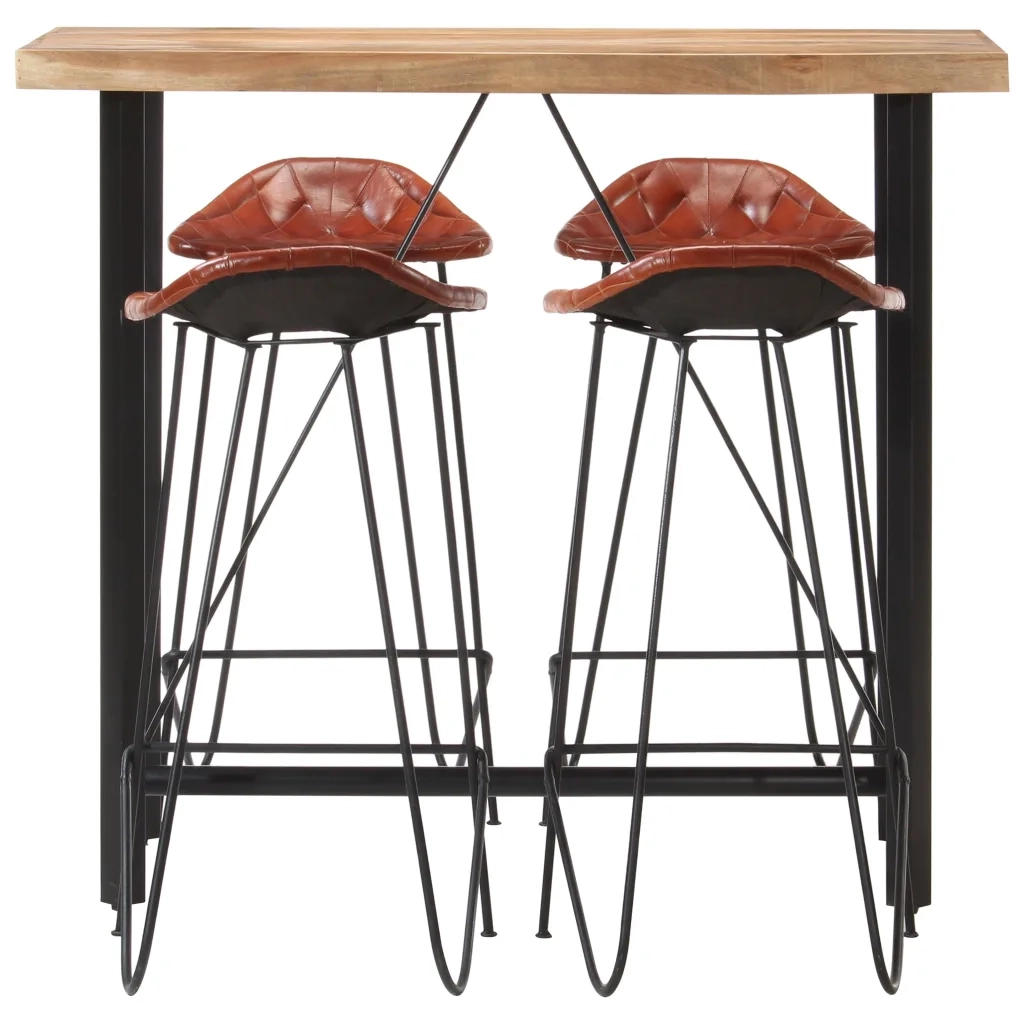 Set da Bar 5 pz in Legno Massello e Vera Pelle 278763