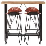 Set da Bar 5 pz in Legno Massello e Vera Pelle 278763
