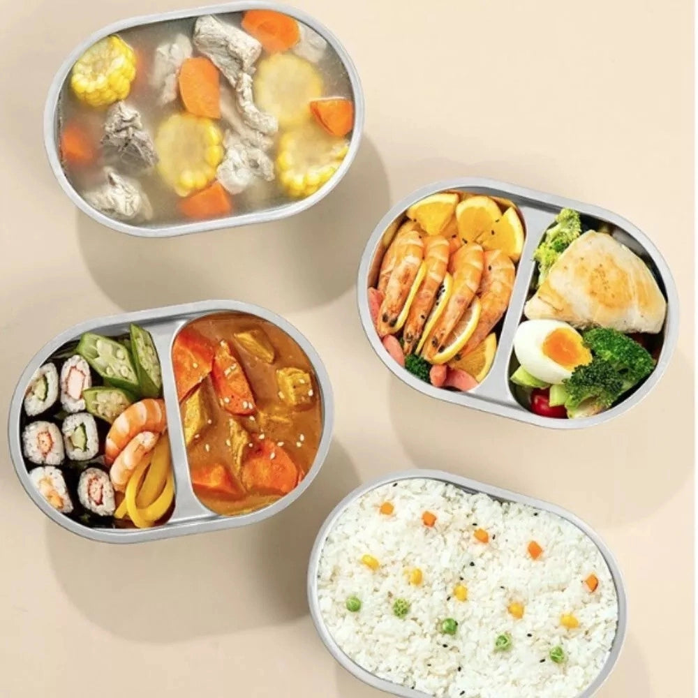 Trade Shop - Porta Pranzo Lunch Box Scaldavivande Elettrico Portatile Con Doppio Scomparto In Acciaio -