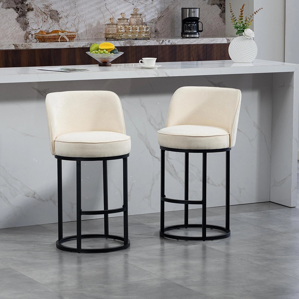 Sgabelli da bar moderni in lino - Xylo - Set di 2 con piedi in metallo nero
