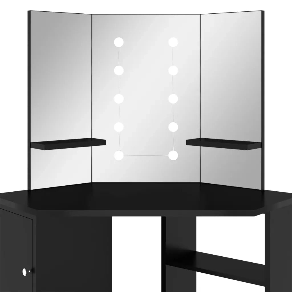 Tavolino da Trucco-Toeletta Angolare con LED Nero 111x54x141,5 cm