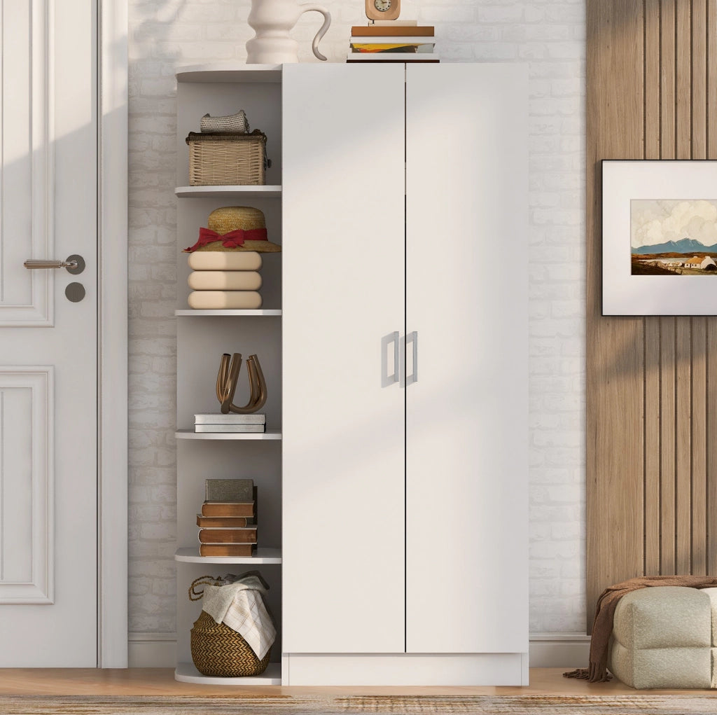 Armadio guardaroba a 2 ante 90x55x170 cm con ripiani e cassetti in MDF; bianco
