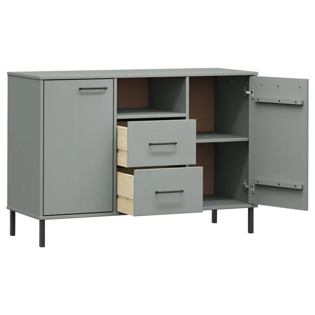 Buffet credenza cassettiera mobiletto mobile contenitore organizer per cucina soggiorno salotto con gambe in metallo 113 x 40 x 77 cm legno massello grigio 02_0030094