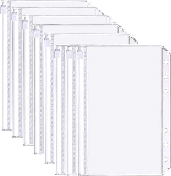 Binditore per Documenti A6 - Acqua Resistente - 6 Fessure - Chiusura con Cerniera - Duraturo - Progettato per essere Transparente - Tasca per Documenti